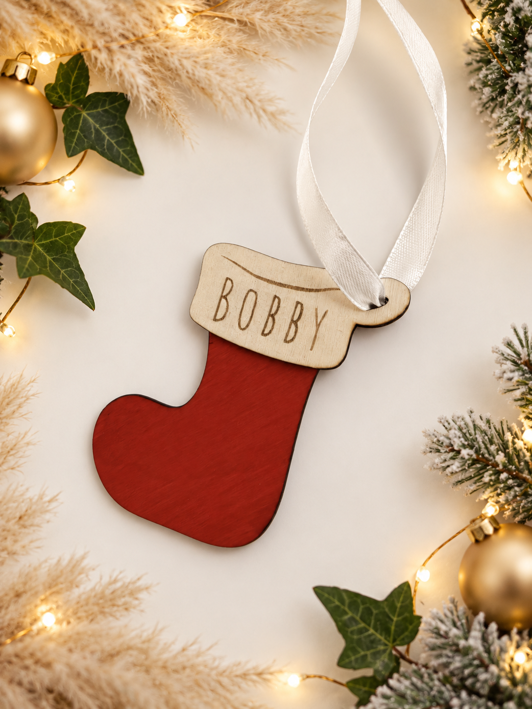 Personalised Christmas Stocking Bauble – Hand Painted 3D Christmas Tree Decoration
