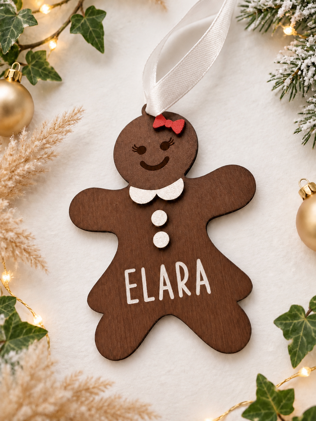 Personalised Gingerbread Woman Christmas Bauble – Hand Painted 3D Christmas Tree Decoration