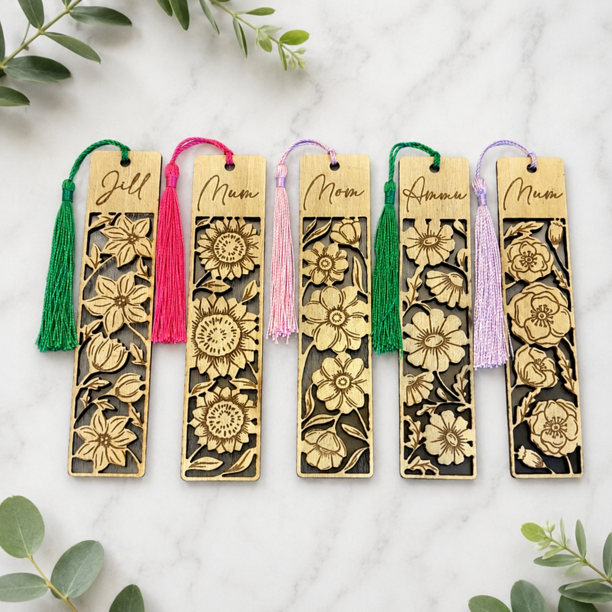Personalised Floral Wooden Bookmark