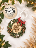 Personalised 3D Christmas Wreath Bauble | Family Name Christmas Tree Decoration | Laser Cut & Engraved Wooden Christmas Ornament