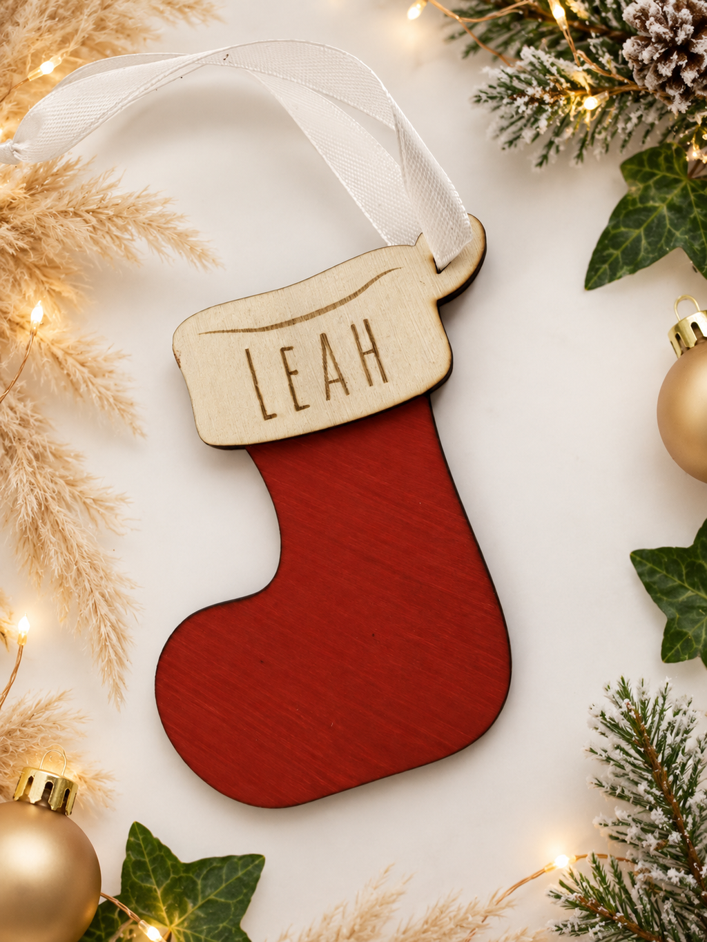 Personalised Christmas Stocking Bauble – Hand Painted 3D Christmas Tree Decoration