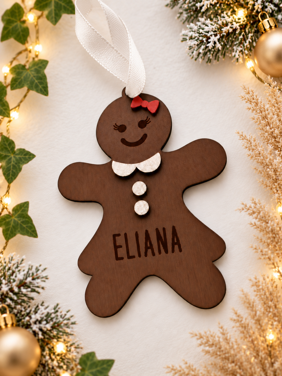 Personalised Gingerbread Woman Christmas Bauble – Hand Painted 3D Christmas Tree Decoration