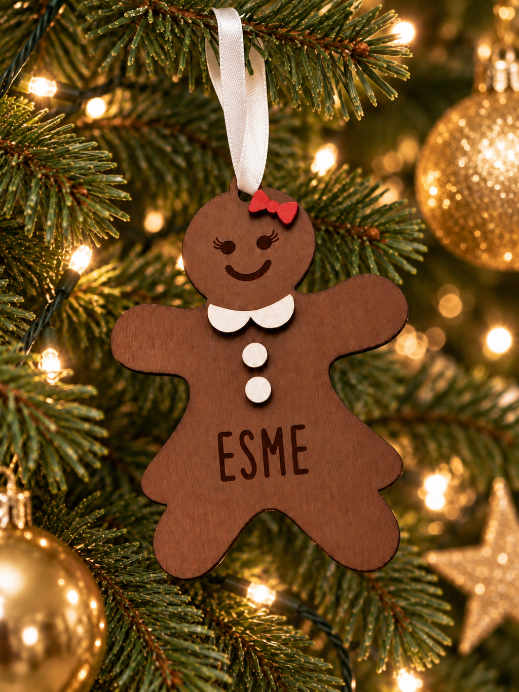 Personalised Gingerbread Woman Christmas Bauble – Hand Painted 3D Christmas Tree Decoration