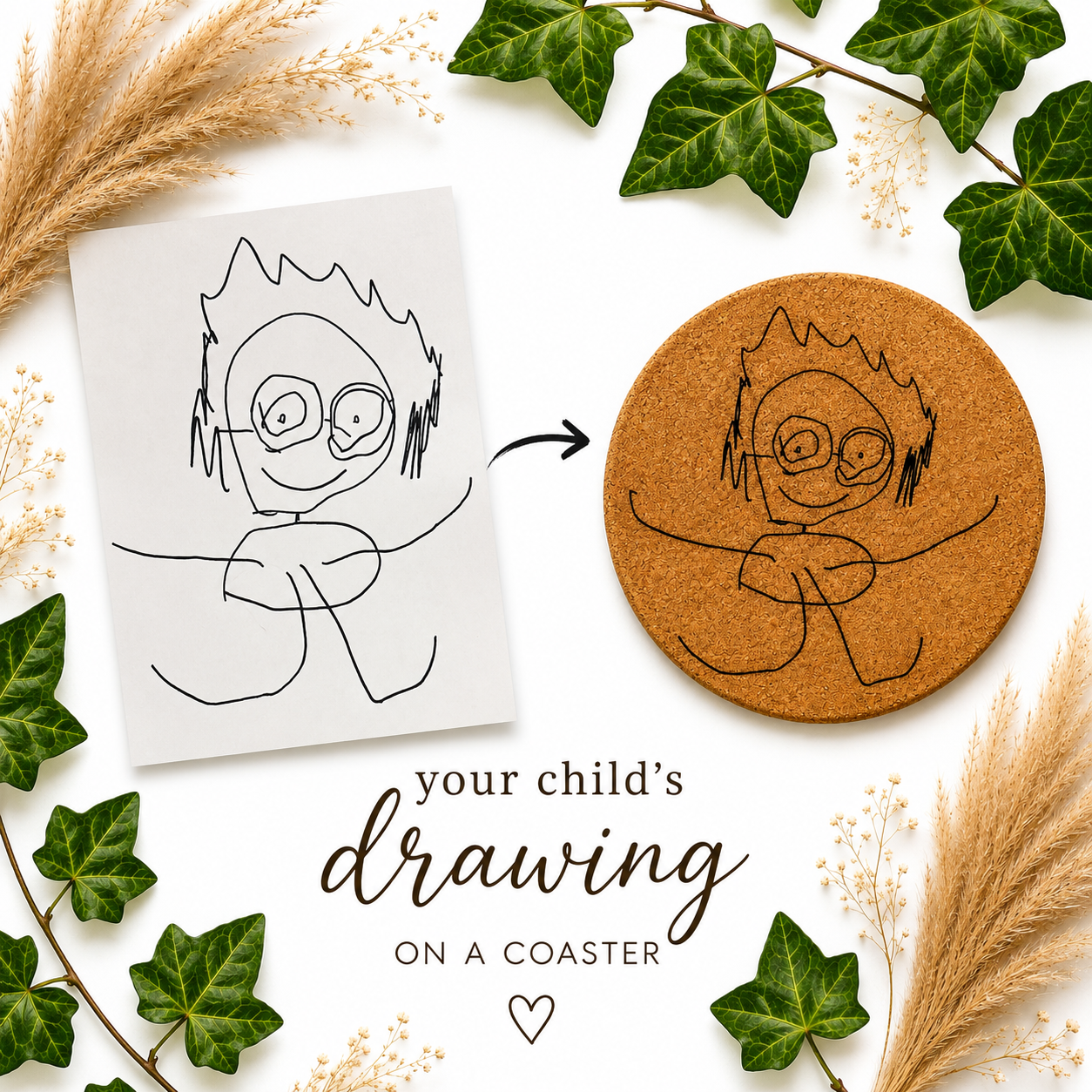 Personalised Child's Drawing Cork Coaster