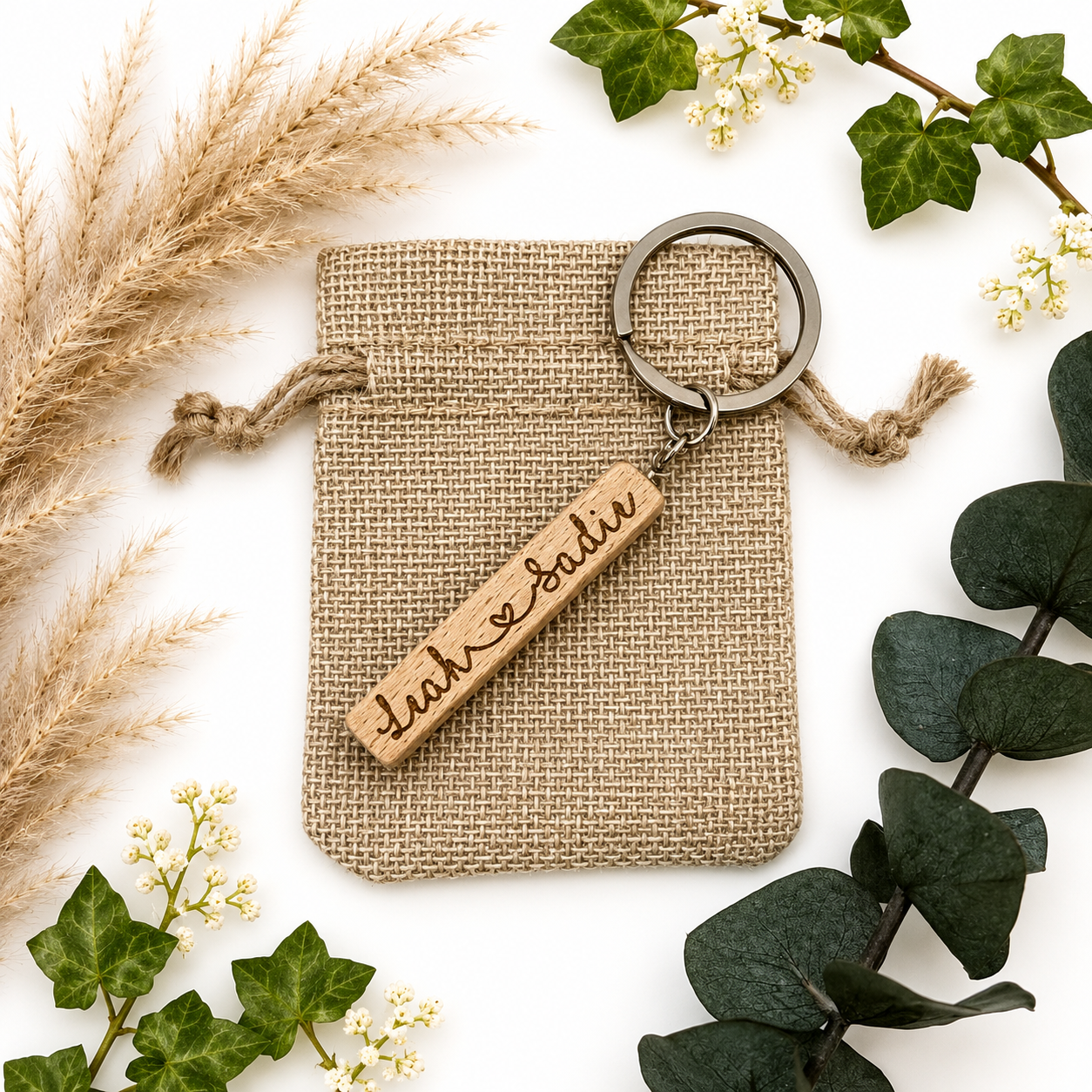 Personalised First Home Wooden Keychain (4 Engraved Sides)