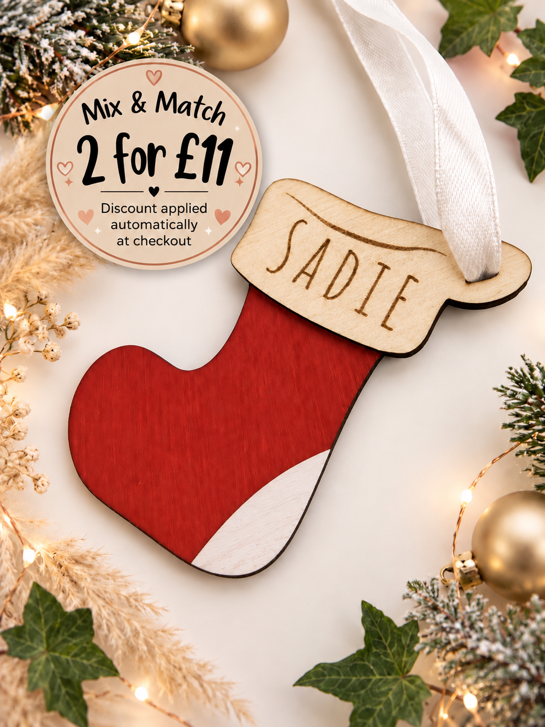 Personalised Christmas Stocking Bauble – Hand Painted 3D Christmas Tree Decoration