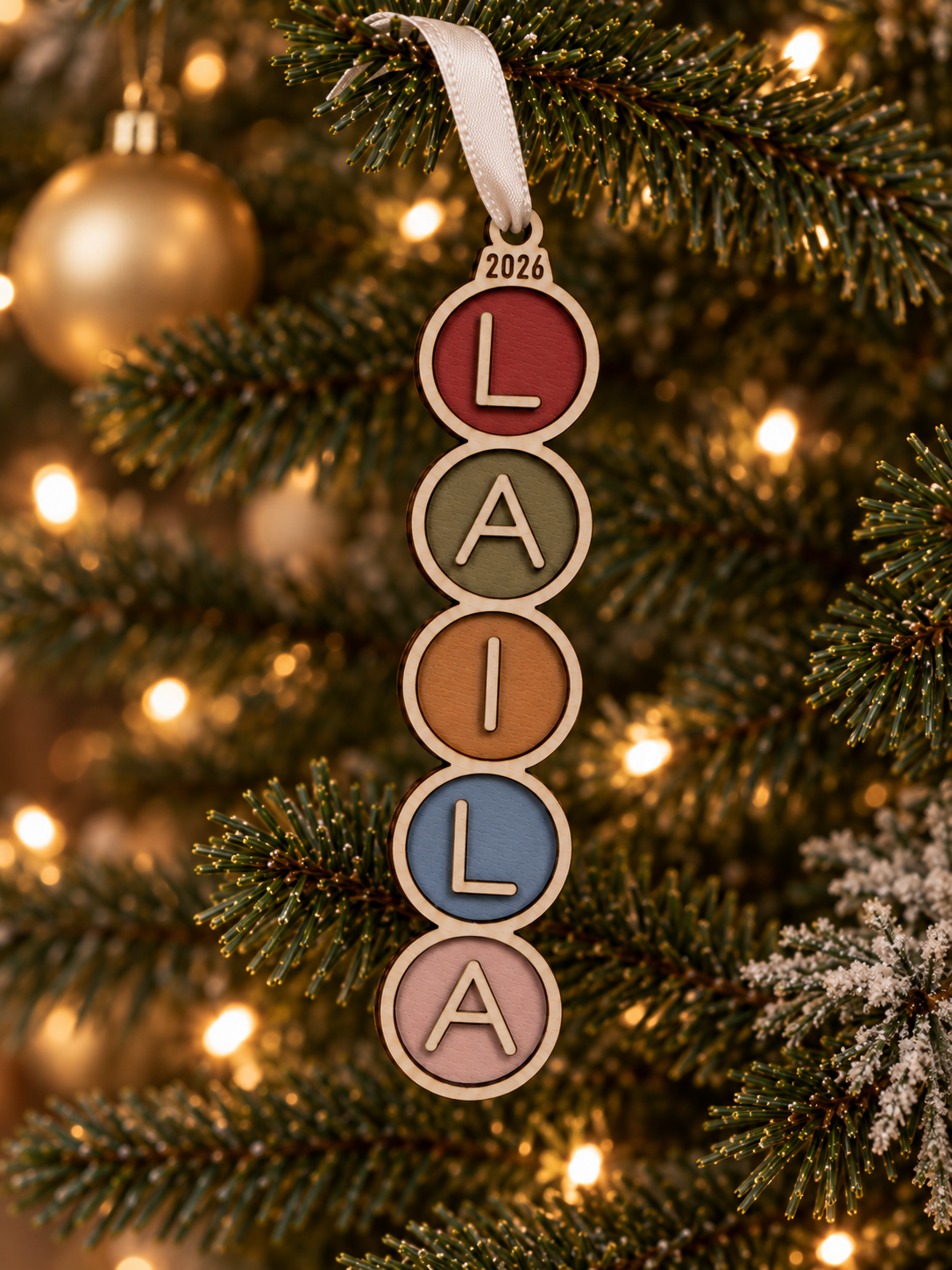 Personalised Name Christmas Bauble | Colourful Wooden Christmas Tree Decoration | Hand Painted Christmas Ornament | Kids Christmas Gift