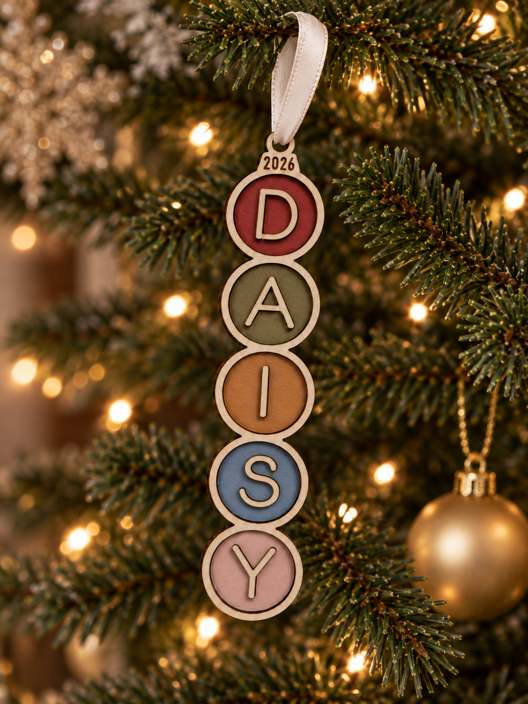Personalised Name Christmas Bauble | Colourful Wooden Christmas Tree Decoration | Hand Painted Christmas Ornament | Kids Christmas Gift