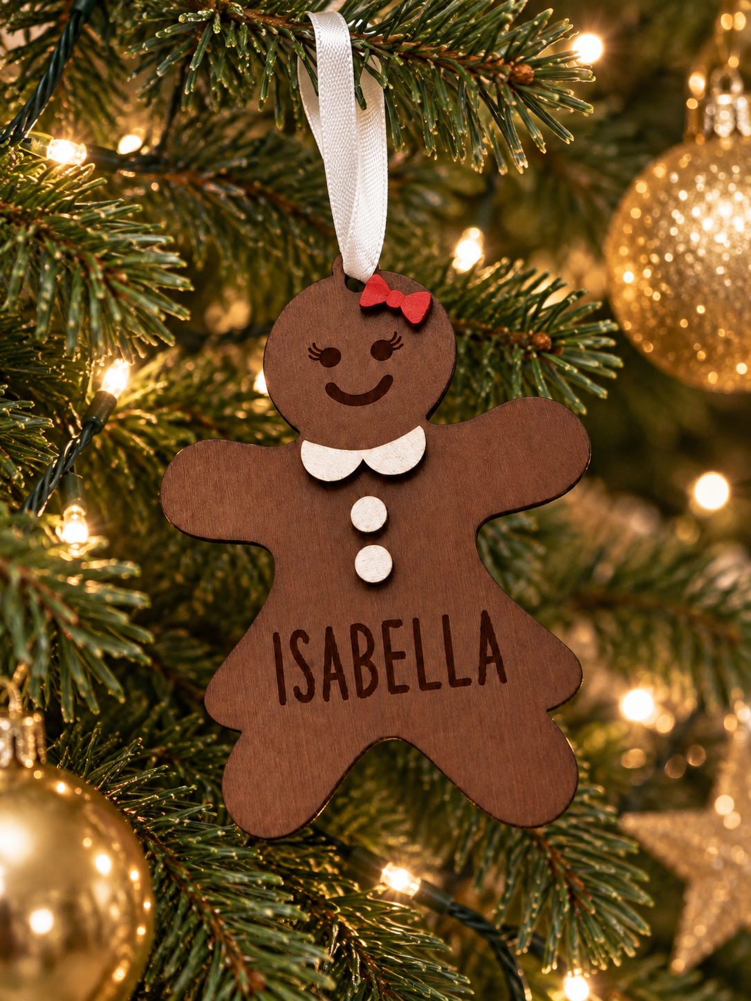 Personalised Gingerbread Woman Christmas Bauble – Hand Painted 3D Christmas Tree Decoration