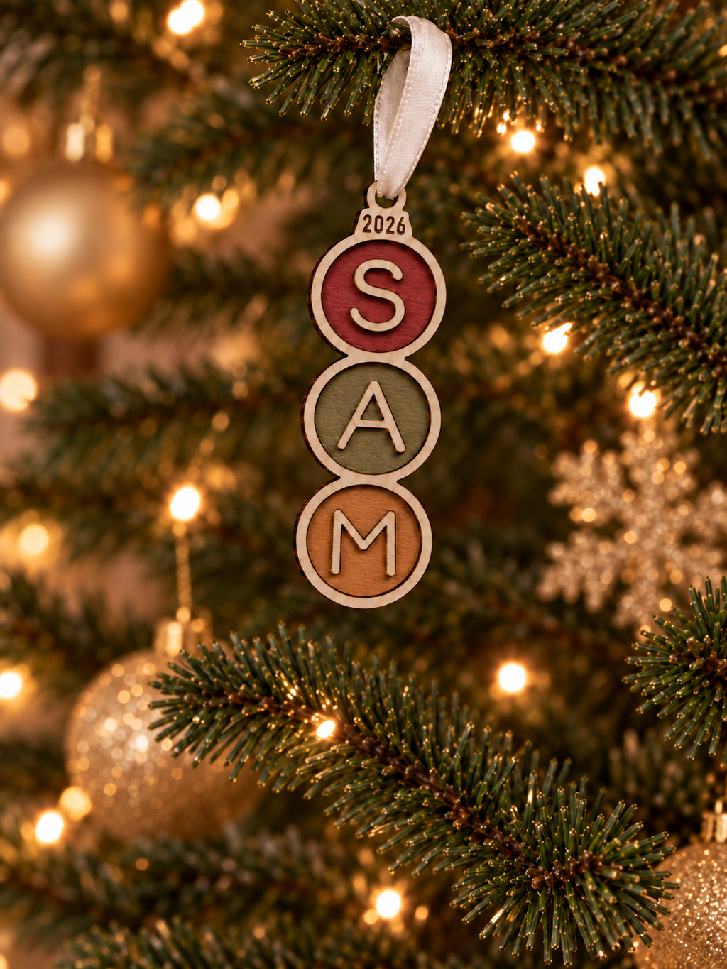 Personalised Name Christmas Bauble | Colourful Wooden Christmas Tree Decoration | Hand Painted Christmas Ornament | Kids Christmas Gift