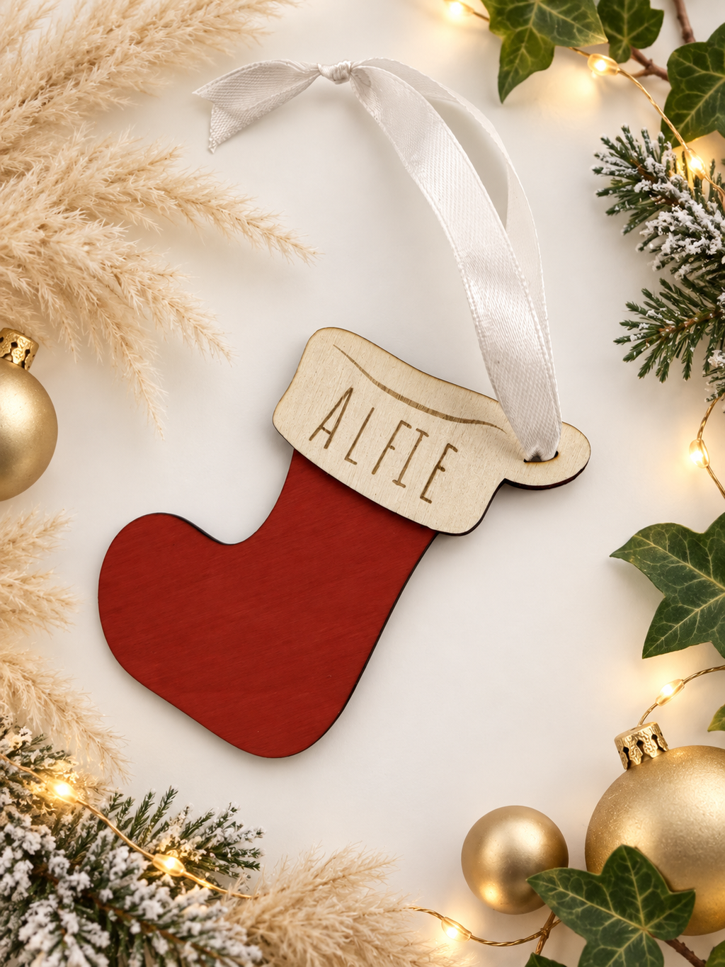 Personalised Christmas Stocking Bauble – Hand Painted 3D Christmas Tree Decoration