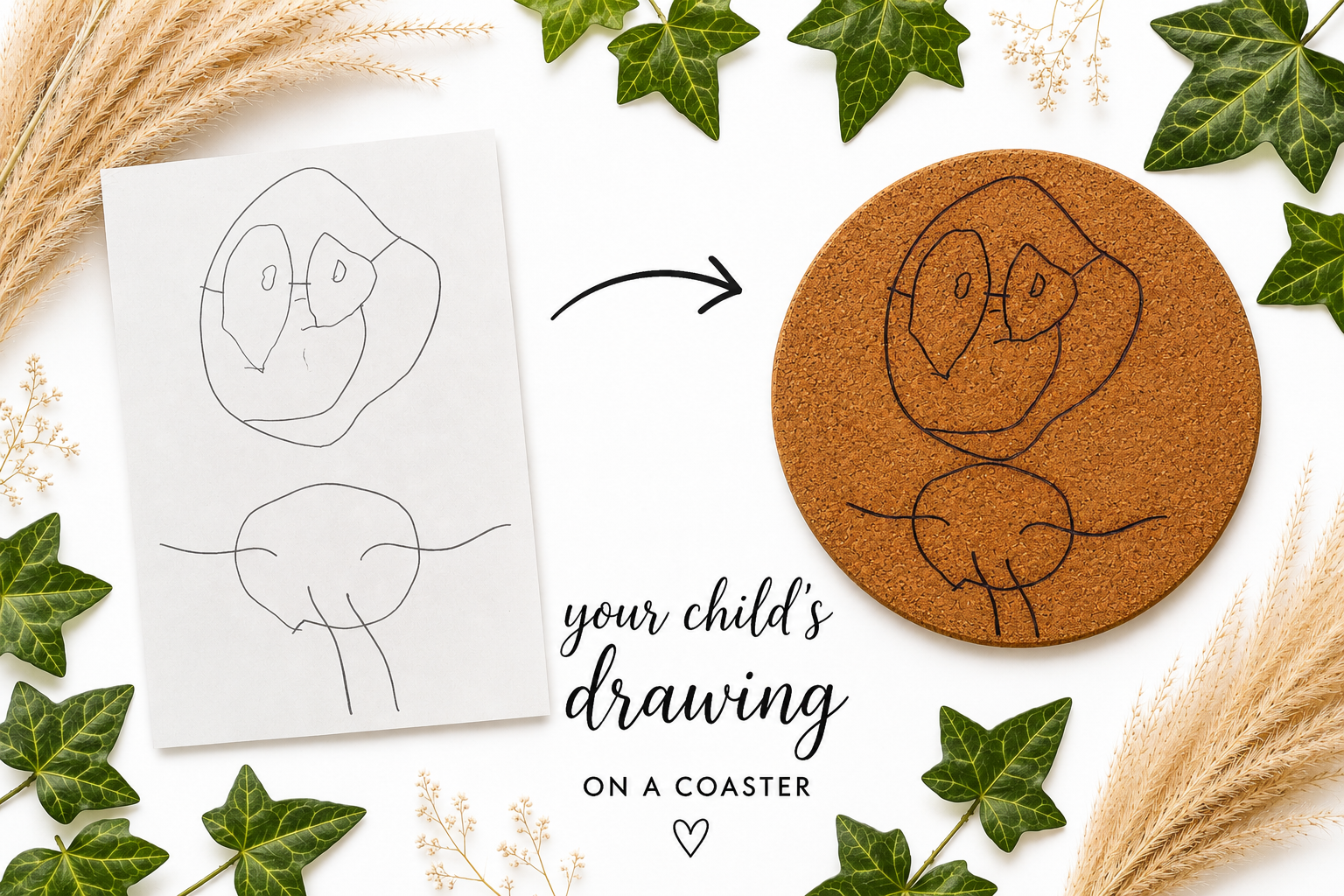 Personalised Child's Drawing Cork Coaster