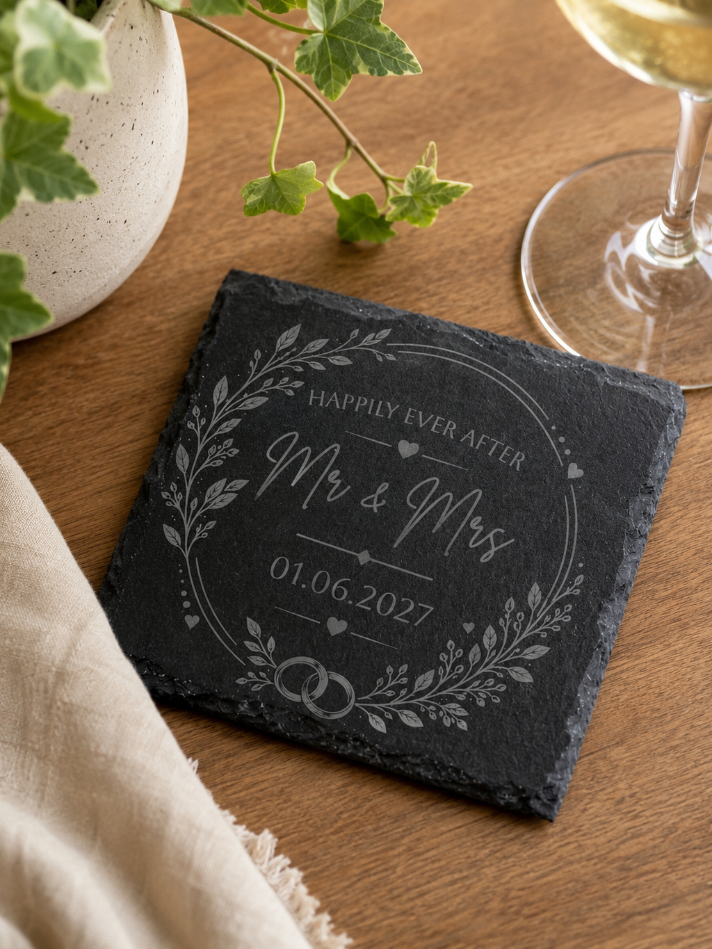 Slate Coaster For Newly Weds | Personalised