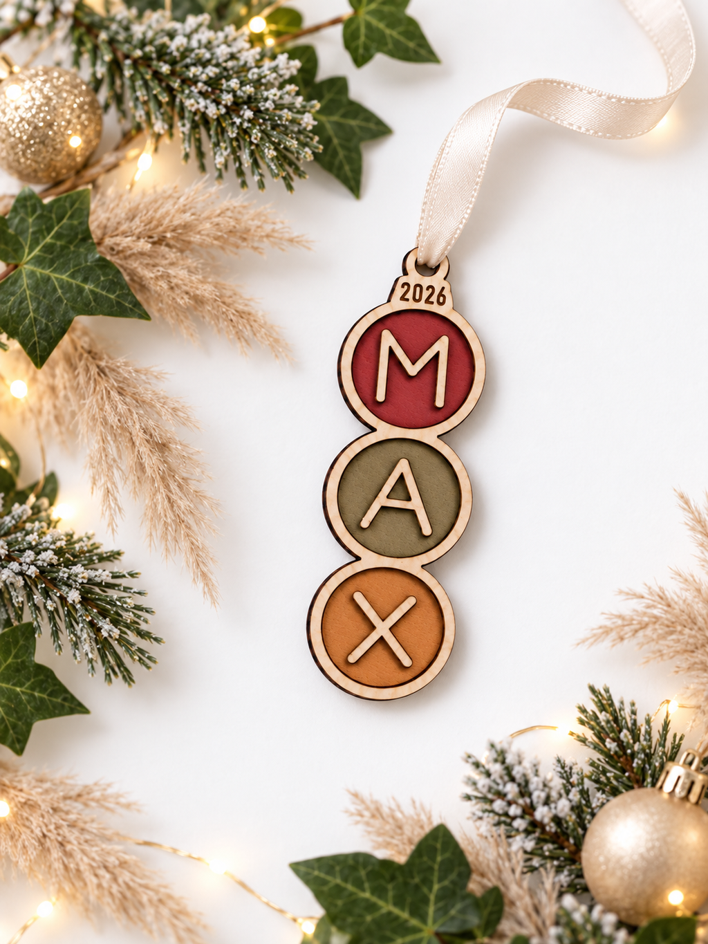 Personalised Name Christmas Bauble | Colourful Wooden Christmas Tree Decoration | Hand Painted Christmas Ornament | Kids Christmas Gift