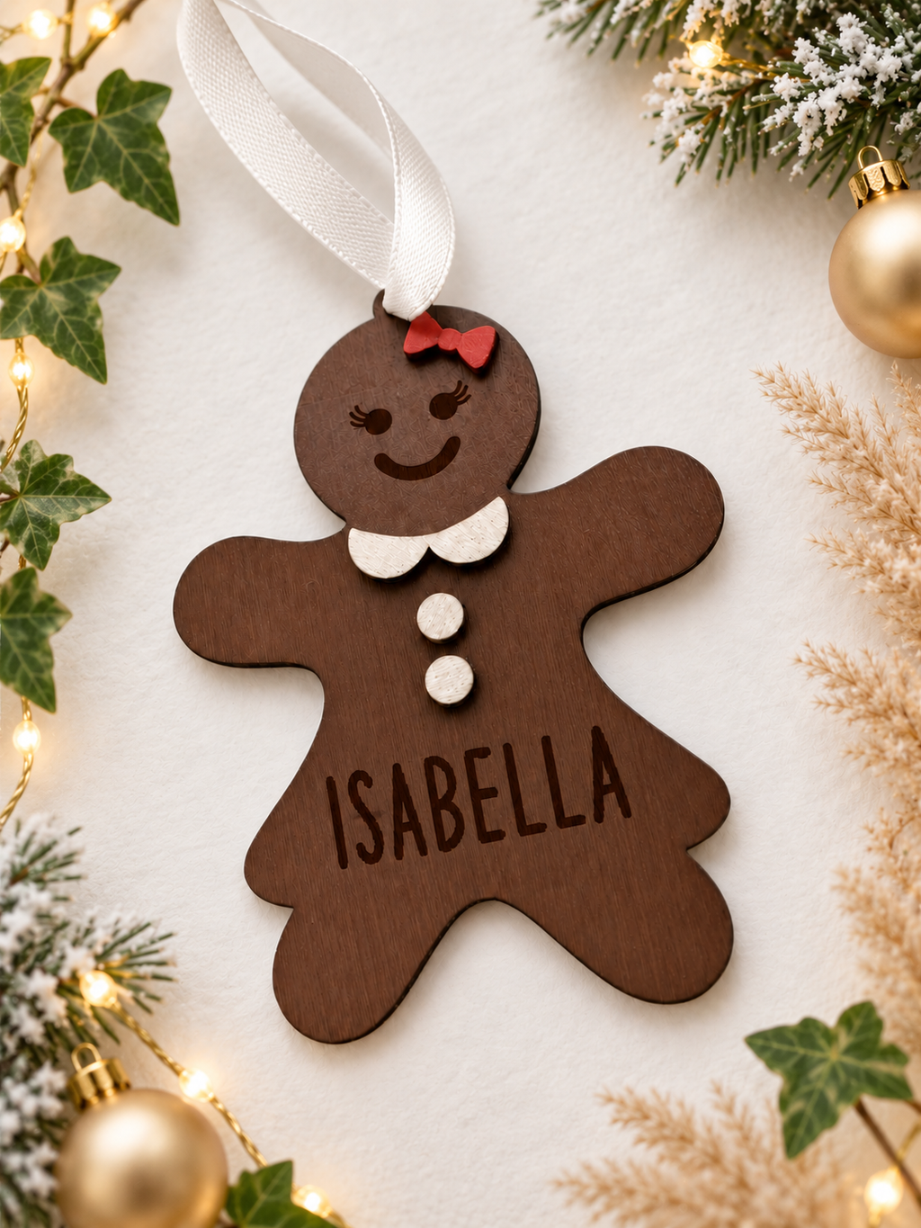 Personalised Gingerbread Woman Christmas Bauble – Hand Painted 3D Christmas Tree Decoration
