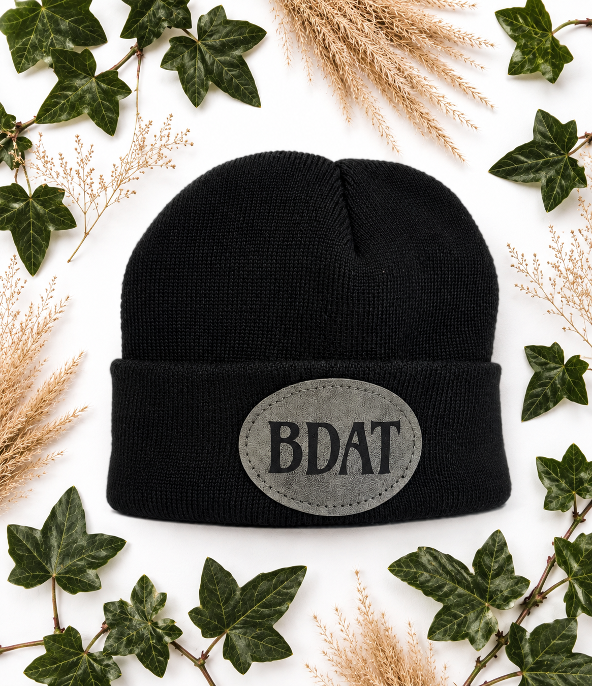 Personalised Beanie Hat | Custom PU Leather Patch