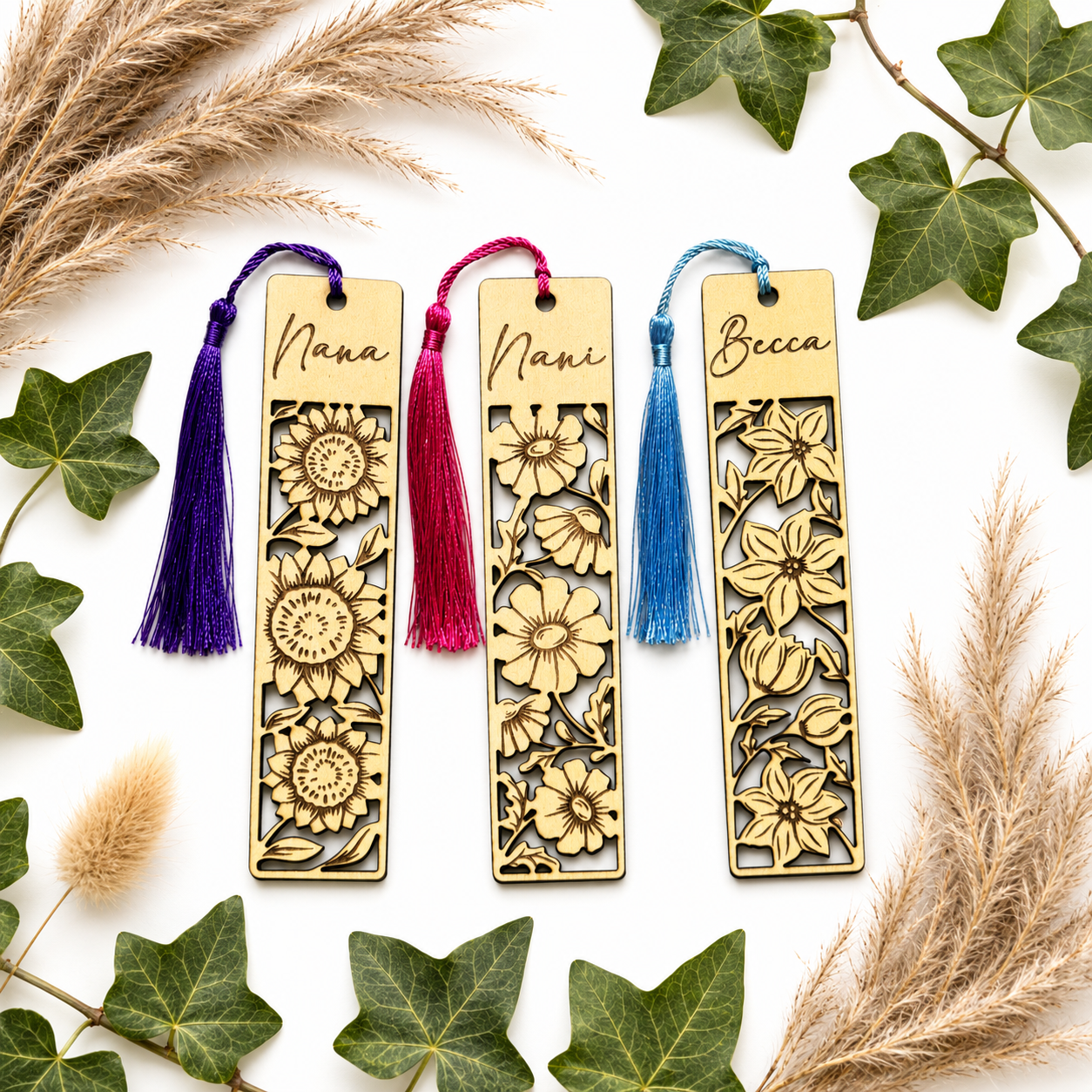 Personalised Floral Wooden Bookmark