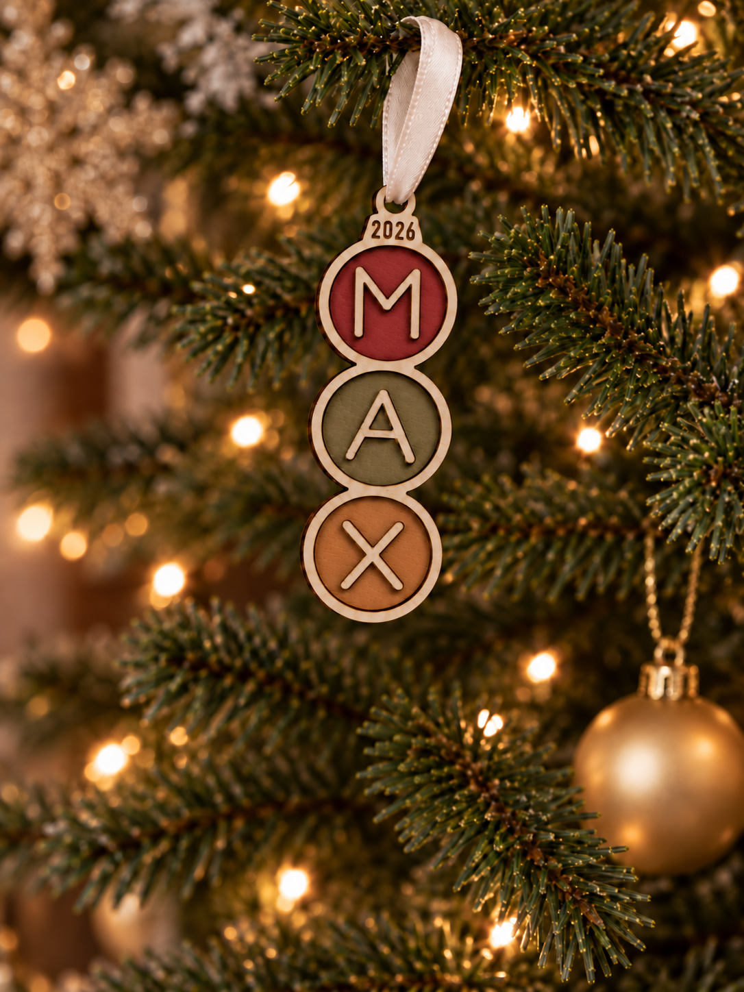Personalised Name Christmas Bauble | Colourful Wooden Christmas Tree Decoration | Hand Painted Christmas Ornament | Kids Christmas Gift