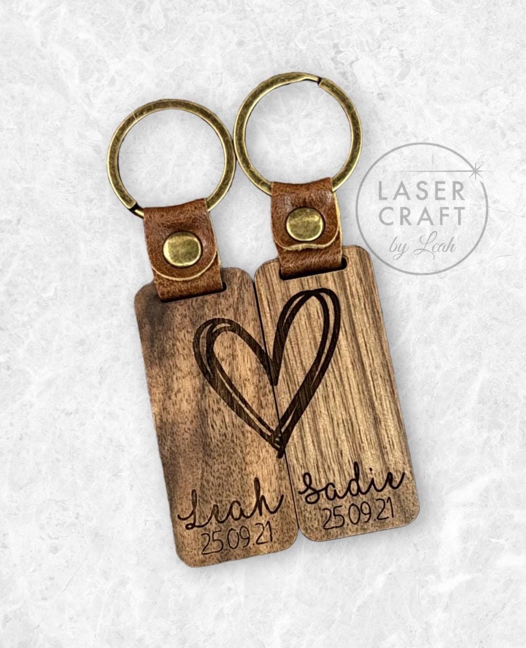 Personalised Walnut Wood Couples Keychains | Split Heart Keychains | Custom Names & Date | Anniversary Gift | Wedding Gift | Valentine’s Day