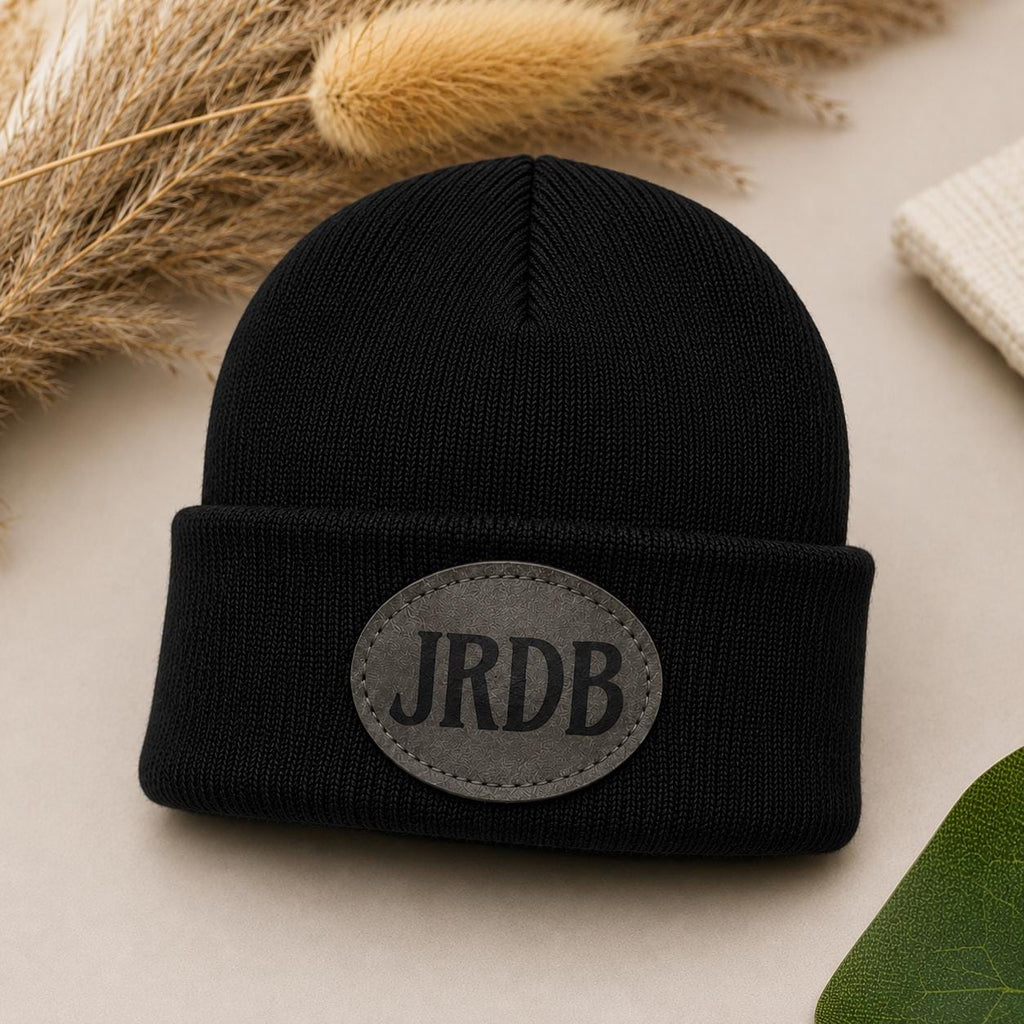 Personalised Beanie Hat | Custom PU Leather Patch