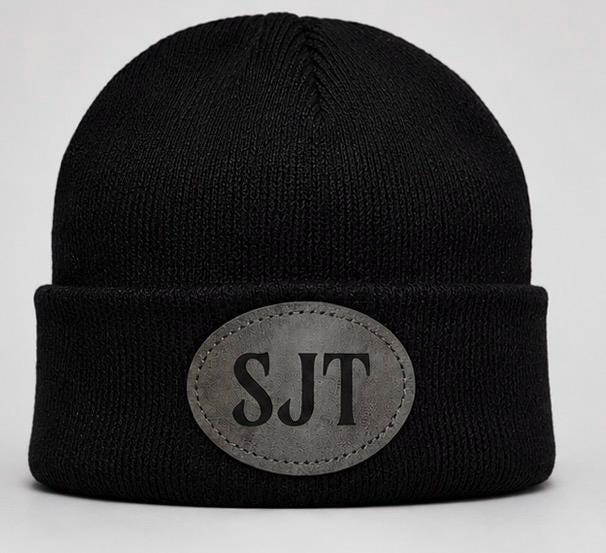 Personalised Beanie Hat | Custom PU Leather Patch
