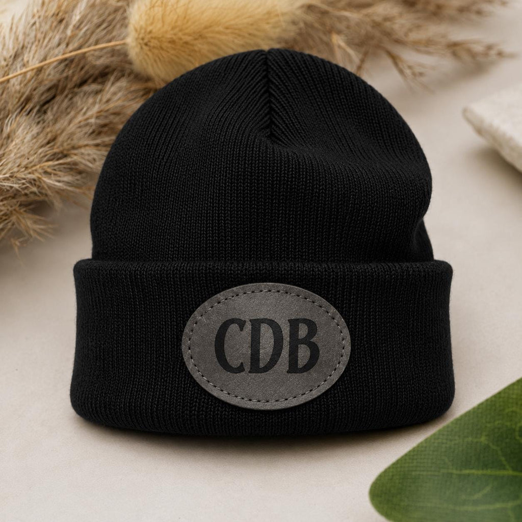 Personalised Beanie Hat | Custom PU Leather Patch