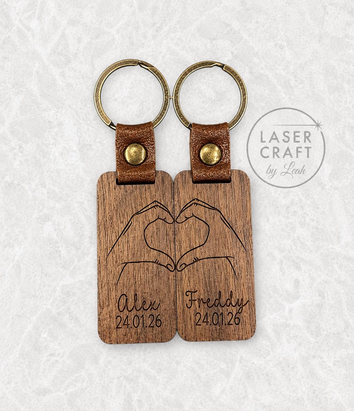 Personalised Walnut Wood Couples Keychains | Split Heart Keychains | Custom Names & Date | Anniversary Gift | Wedding Gift | Valentine’s Day