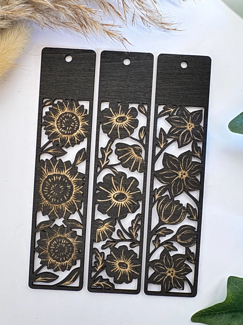Personalised Floral Wooden Bookmark - Black