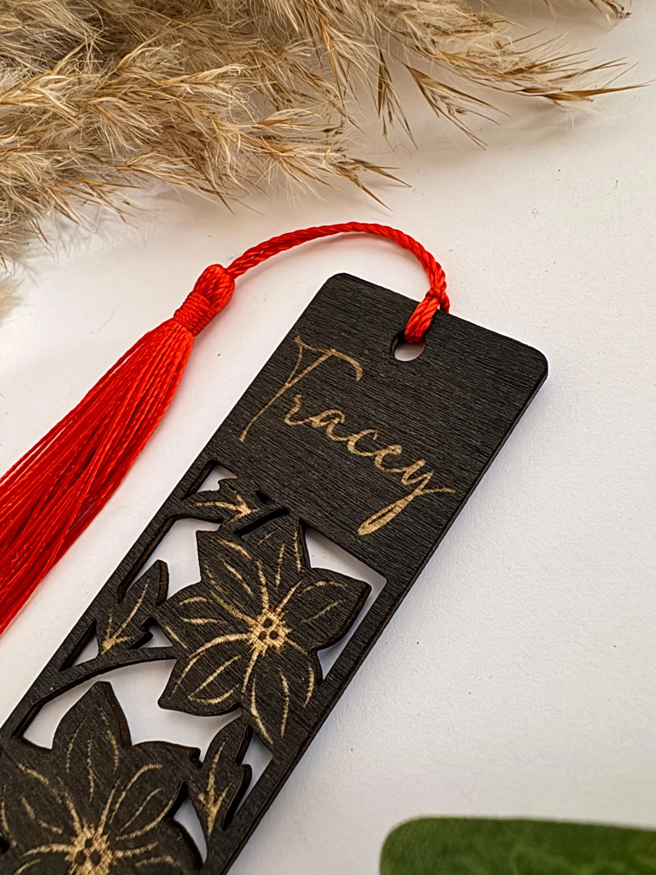 Personalised Floral Wooden Bookmark - Black